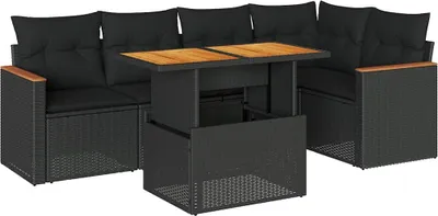 Produktbild von vidaXL 6-tlg. Garten-Sofagarnitur mit Kissen Schwarz Poly Rattan