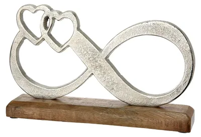 Produktbild von Gilde Standrelief, "Unendlich", Herzmotiv, Aluminium, Mangoholz, silberfarben, VE 6, L. 5 cm, B. 25.5 cm, H. 16 cm 48510 4009079485103