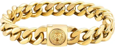 Produktbild von Herren Armband mit Löwe Verschluss 18K Gold beschichtet Cuban Hip Hop Geschenk 12mm