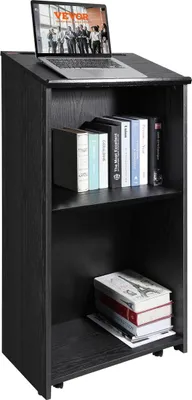 Imagen del producto de Pódium, 119 cm. Puesto de recepción con 4 ruedas. Pódium de madera con estanterías de almacenamiento y superficie inclinada. Atril y pódium para iglesias, oficinas, escuelas, hogares, color