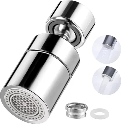Produktbild von 360° Wasserhahn Aufsatz Schwenkbar, M22/M24 Drehbare Wassersparer Verlängerung, Perlator mit Zwei Strahlarten, Strahlregler Wasserhähne für Küche Bad Aufsatz