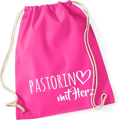 Produktbild von Huuraa Turnbeutel Pastorin mit Herz 12 Liter Fuchsia Baumwolle Rucksack Geschenkidee