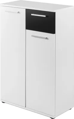 Produktbild von byLIVING Schuhschrank Jakob, Breite 60 cm, mit zwei Türen und einem Schubkasten, Melamin weiß mit schwarz