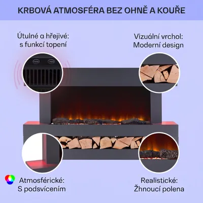 Obrázek produktu pro Klarstein Smart Dekorativní krb s LED plameny, elektrický krb s ohřívačem, 2000W elektrický krb, energeticky úsporný elektrický krb, nástěnný krb s dálkovým ovládáním a časovačem, elektrické krby s MDF krytem