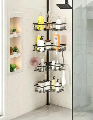 Produktbild von PromoHome® Teleskop-Duschregal mit 4 Ablagen – Höhenverstellbar, Schwarz, 86-298 cm