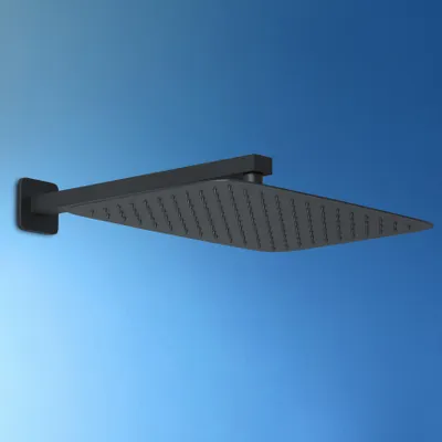 Produktbild von JOHO Kopfbrause Regendusche Duschkopf Brausekopf Einbauduschkopf aus 304 Edelstahl mit Bombenfester Brausearm Wandarm Duscharm 37cm Schwarz(35x25cm)