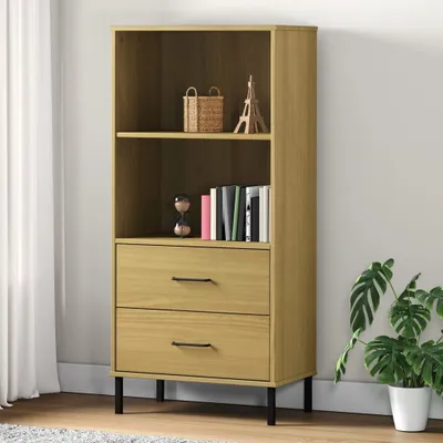 Produktbild von The Living Store Bücherregal OSLO 2 Schubladen Braun 60x35x128,5 cm Massivholz