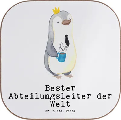 Produktbild von Mr. & Mrs. Panda Untersetzer für Gläser Pinguin Bester Abteilungsleiter der Welt - Weiß - Geschenk, Holzuntersetzer, Abschied, Büro, Tasse, Chef, gläseruntersetzer