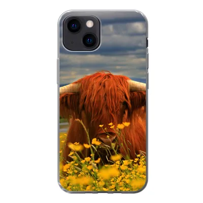 Produktbild von MuchoWow® Handyhülle Schutzhülle Hülle für iPhone 13 mini Schottischer Highlander - Tiere - Blumen Silikon Softcase Handy Hülle - Softcase
