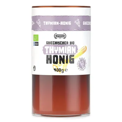 Produktbild von APSOGO  Thymianhonig - Reiner Honig aus Kreta in Griechenland - Reicher Geschmack & goldene Farbe - roh, naturbelassen und ungefiltert (400g)