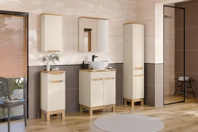 Produktbild von Badmöbel Set 6-tlg Badezimmerset DEVI Cashmere Schrank 60cm inkl. Waschtisch 40 cm