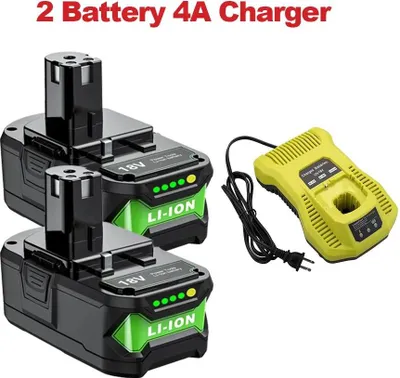 Immagine prodotto di Set di batterie serie P108 - 18 V Li-ion 2 batterie + 1 caricabatterie - 2×7,0 Ah (7000 mAh) - Compatibile con P104, P107, RB18L50, RB18L20, RB18L40 - Verde
