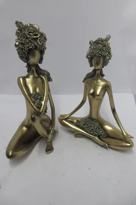Imagen del producto de Figura decorativa, mujer, "Rosa", resina, color dorado, L. 17 cm, An. 13 cm, Alt. 34 cm. 37854. 4063387378540. Juego de 2 unidades (variedad de 2)
