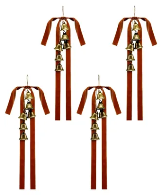 Produktbild von Samtbänder für den Weihnachtsbaum, Weihnachtsbaumdeko mit Glocken - 4 Stück festliche saisonale Dekoration für Wandschmuck, Tür, Kaminsims, Girlande