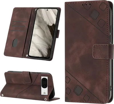 Produktbild von Hülle für Google Pixel 8 Prägung Flip Leder Brieftasche Schutzhülle mit Ständer Braun