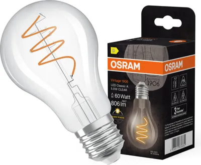 Obrázok produktu pre OSRAM Vintage 1906 Classic, teplá biela LED žiarovka so špirálovým vláknom v klasickom tvare, výkon 5,9 W pre 806 lm, objímka E27, číre farebné sklo, priemer 60 mm, 2700 K