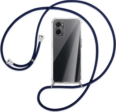 Produktbild von Handykette Backcover-Schutzhülle mit Band (Metall silberfarben) für Oppo A76 - dunkelblau