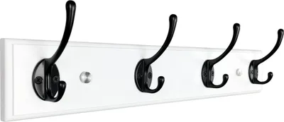 Obrázok produktu pre Drevený nástenný vešiak 4 háčiky - moderný vešiak do predsiene - 44 cm - biela farba