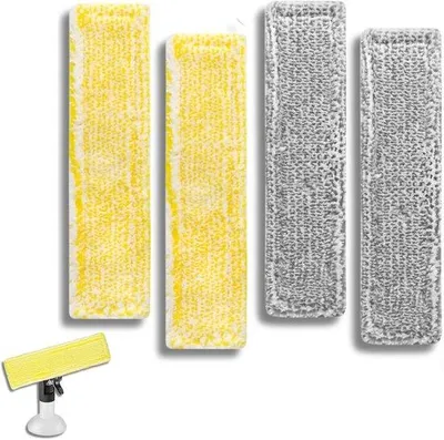 Obrázek produktu pro 4 ks mikrovláknových potahů na stěrku pro Kärcher WV 2 – WV 5 – WV 6 Plus – náhradní stěrky – příslušenství pro mytí oken – bezprašné čištění – omyvatelné – žluté a bílé