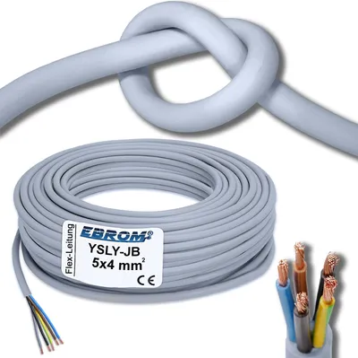 Produktbild von EBROM - 10 Meter Flexibles YSLY-JB 5x4 mm2 Verlegekabel für Wandladestation, E-Auto Ladebox Anschluss zur Ladestation