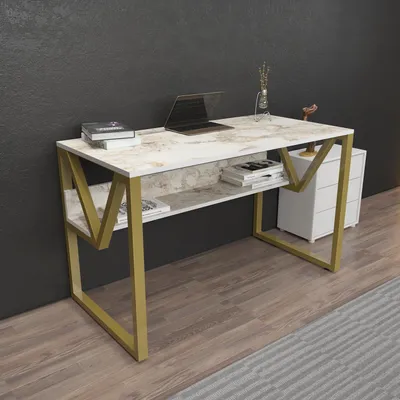 Produktbild von Skye Decor, Lona - White, Gold, Schreibtisch, Weiß, 100 % MELAMINBESCHICHTETE SPANPLATTEN, 120 x 60 x 72,8 cm
