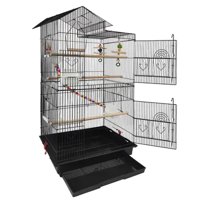 Produktbild von LZQ Papageienkäfig Vogelvoliere Vogelkäfig Vogelhaus Käfig Voliere Vogel Tierkäfig , Schwarz 46 x 35,5 x 99 cm