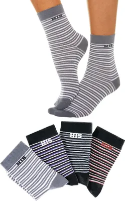 Produktbild von H.I.S. Basicsocken 4 -teilig grau-schwarz, dunkelgrau-schwarz, hellgrau, rot-schwarz Größe 39/42