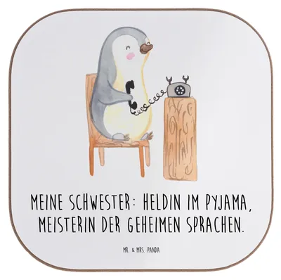 Produktbild von Mr. & Mrs. Panda Untersetzer für Gläser Schwester Heldin - Weiß - Geschenk, Verwandte, gläseruntersetzer, Familienmitglieder, Geheimsprache, Geburtstage, Coaster