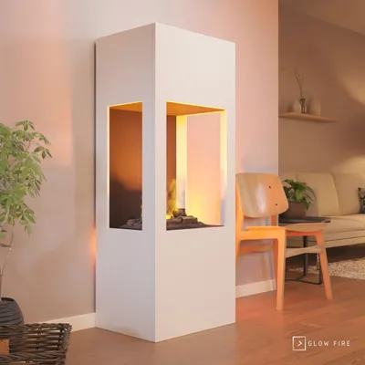 Produktbild von GLOW FIRE Elektrokamin 'Böll'| Wasserdampf Kamin mit OMC 400 inkl. Holz in weiß als Raumteiler | HxBxT: 145x54x44 cm
