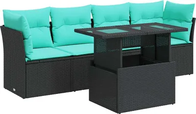 Produktbild von vidaXL 5tlg. Garten-Sofagarnitur mit Kissen Schwarz Poly Rattan Akazie
