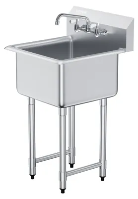 Produktbild von Stainless Steel Prep & Utility Sink, 1 Compartment Free Standing Small Sink Include Faucet & legs, 21"x41" Commercial Single Bowl Sinks for Garage, Restaurant, Kitchen, Laundry