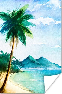 Produktbild von MuchoWow® Poster Strand - Palme - Berg 20x30 cm - Papierdruck
