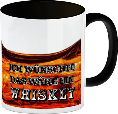 Produktbild von Ich wünschte das wäre ein Whiskey Kaffeebecher Schwarz mit Whiskeymotiv