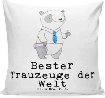 Produktbild von Mr. & Mrs. Panda Sofakissen Panda Bester Trauzeuge der Welt - Weiß - Geschenk, Heirat, Kirche, Standesamt, Polster, Dekokissen, kissen bedruckt, Geschenkidee, zier, JGA