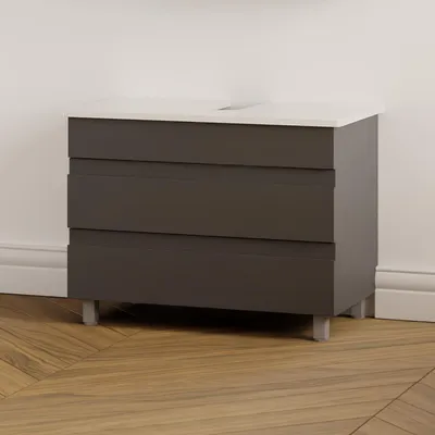 Produktbild von Waschbeckenunterschrank Lara mit Füßen | Badezimmerunterschrank stehend 60 80 cm 80 mit Konsole Weiß