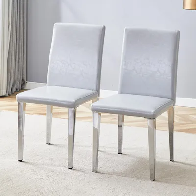 Produktbild von MODFU Esszimmerstuhl 2er-Set Hellgrau,Küchenstuhl mit silbernen Metallbeinen und 47 cm hohe Rückenlehne,Bürostuhl,Loungesessel für Esszimmer