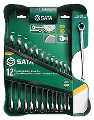 Productafbeelding van SATA set van 12 platte ringsteeksleutels met dubbele ratel en sleutel ST09066PL, EAN-code: 7891645134440
