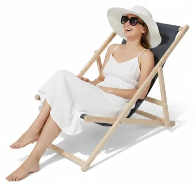 Image de Mucola chaise de plage pliante chaise longue de plage en bois chaise longue de jardin chaise longue pliante - Anthracite