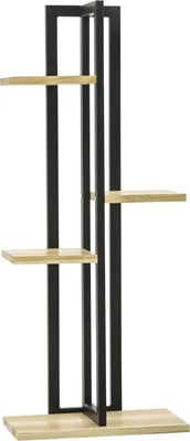 Image de Fortuna Lai Support à plantes à 4 étages, support à fleurs réglable de 110 cm de haut pour l'intérieur et l'extérieur, bois noir + bois naturel
