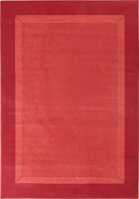 A red rug with a border.
