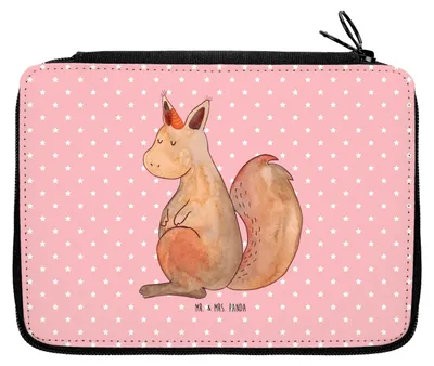 Produktbild von Mr. & Mrs. Panda Bleistiftetui Einhorn Glauben - Rot Pastell - Geschenk, Eichhörnchen, Einhörner, Unicorn, Stifteetui, Etui, Mäppchen, Eichhorn, Federmappe, Einhörnchen
