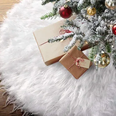 Weihnachtsbaumteppich, 90 cm, Plüsch, weiß, Schneeeffekt