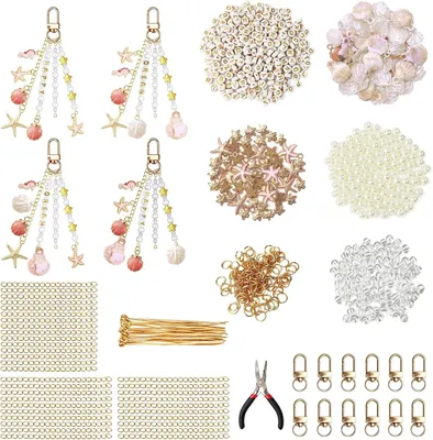 Productafbeelding van Doe-het-zelf sleutelhangers - Set met bedels - Kralen - Sleutelhangerclips - Verlengkettingen - Buigringen - Oogpennen en sieradentang - Tashangers