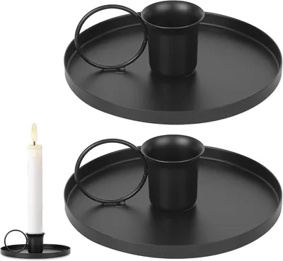 Image de 2 supports de bougies modernes, chandeliers en métal noir, chandeliers coniques, supports de bougies vintage pour chambre, table de mariage, décoration de Noël