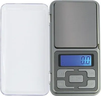 A digital scale with its protective cover open, displayed on a white background.
