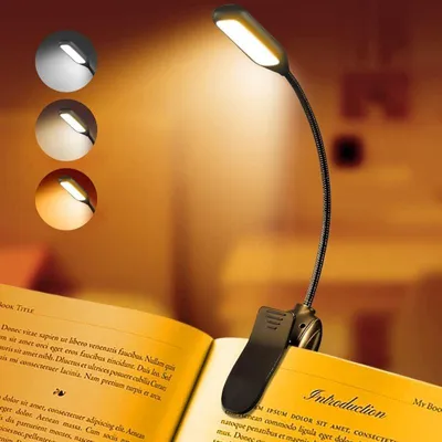 Produktbild von Wiederaufladbare Leselampe für Bücher, LED-Licht zum Lesen im Bett, augenschonend, Helligkeit einstellbar, 3 Farbtemperaturen, über 20 Stunden Akkulaufzeit, USB-Leselampe fürs Bett