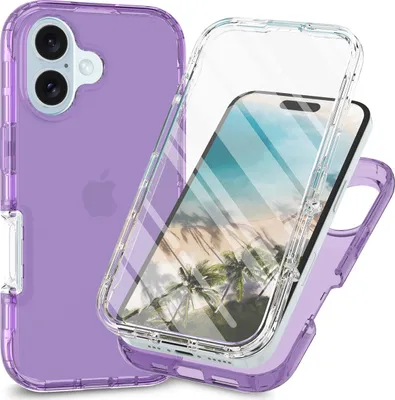 Produktbild von iPhone 16 Hülle, Bumper mit Eingebautem Displayschutz Komplettschutz Schutzhülle für iPhone 16 Violett