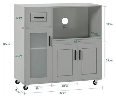 Image de Armoire de cuisine sur roulettes - Chariot de cuisine - Rangement de cuisine - Armoire à vaisselle - Armoire mobile - Étagère réglable