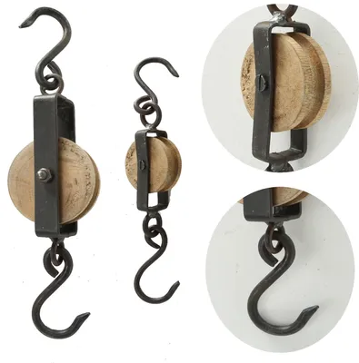 Produktbild von LS-LebenStil Loft Flaschenzug 20-27cm 2´er Set Wandhaken Deckenhaken Schiffsblock Umlenkrolle Hygge Vintage Style