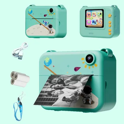 Produktbild von Instantbildkamera für Kinder mit Thermodrucker, 1080P HD, Sofortdruck, Fotokamera, Musik- und Zeichenfunktion, 1300 mAh - Grün
